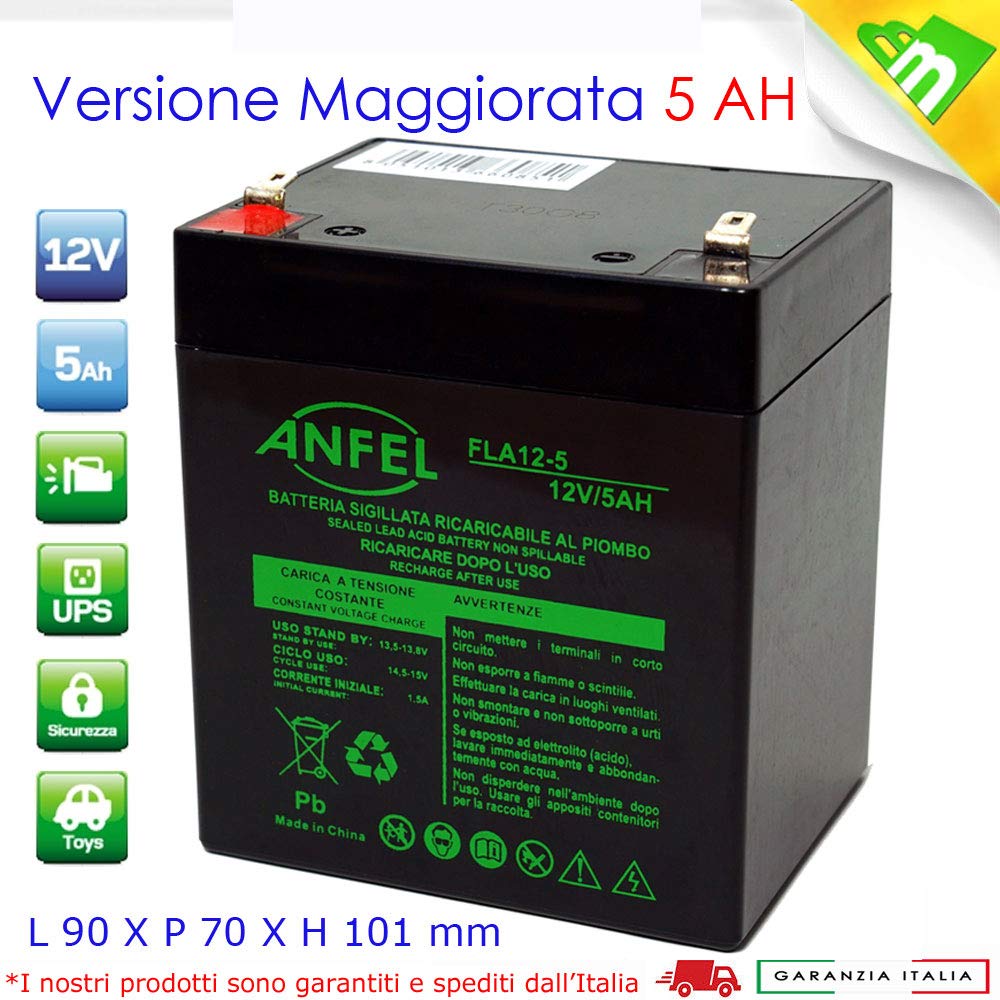 Batteria Ricaricabile 12V 5.2Ah Piombo - Per UPS, Allarmi, Luci Di Emergenza, Dimensioni 90x70x101 Mm - Foto 4