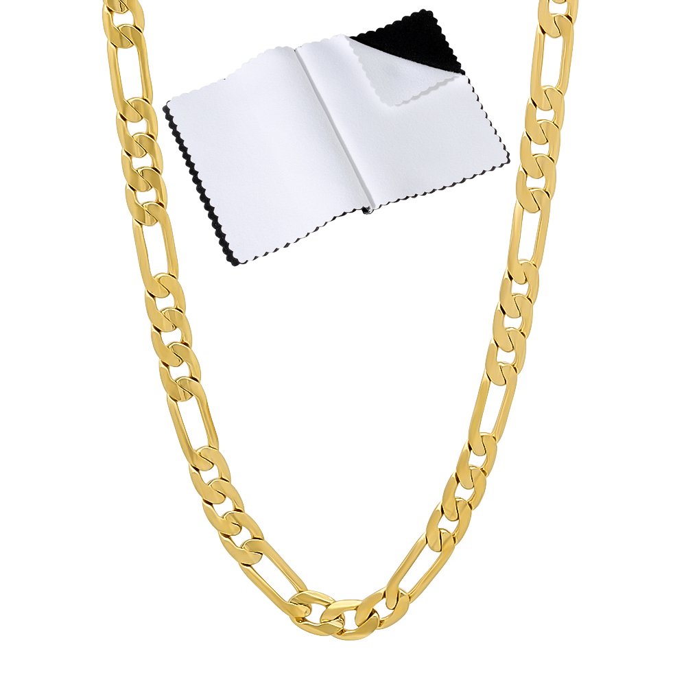 The Bling Factory 4mm 14k Yellow Gold Plated Flat Figaro Chain Necklace