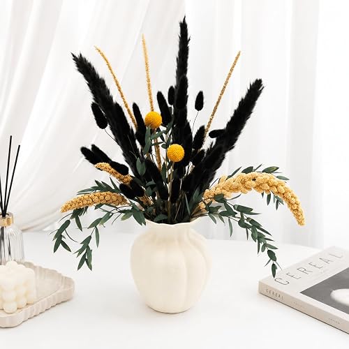 Dried Flowers for Vase, Black Pampas Grass Boho Bouquet Decor Mixed Dreid Flowers Wall Decor, Rustic Flower Arrangement for Home Decor Office Bedroom DIY Craft