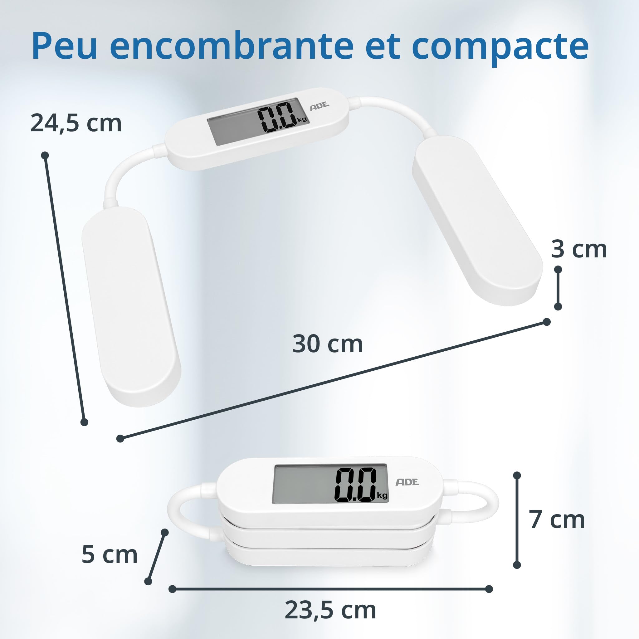 ADE Balance de voyage pliable | pèse-personne numérique avec une capacité de charge de 180 kg par pas de 100 g | balance corporelle précise avec écran LCD