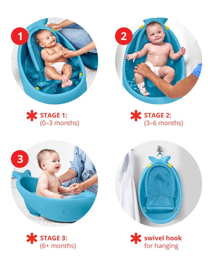 Skip Hop Infant Bath Tub 3-Stage Grow With Baby Smart Sling MOBY Bathtub Blue Age 0+