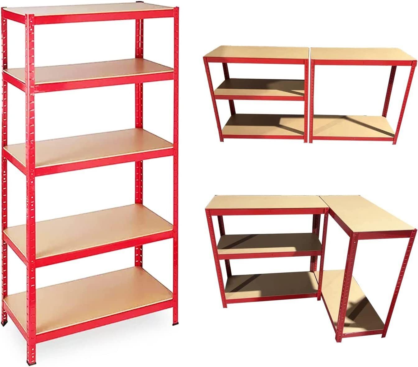 Holywarm Heavy-Duty Garage Shelving Units, 5-Tier Steel Storage Shelves - Boltless Assembly, 875kg Capacity for Warehouse Living Room Kitchen Bedroom (Red, 70x30x150cm)