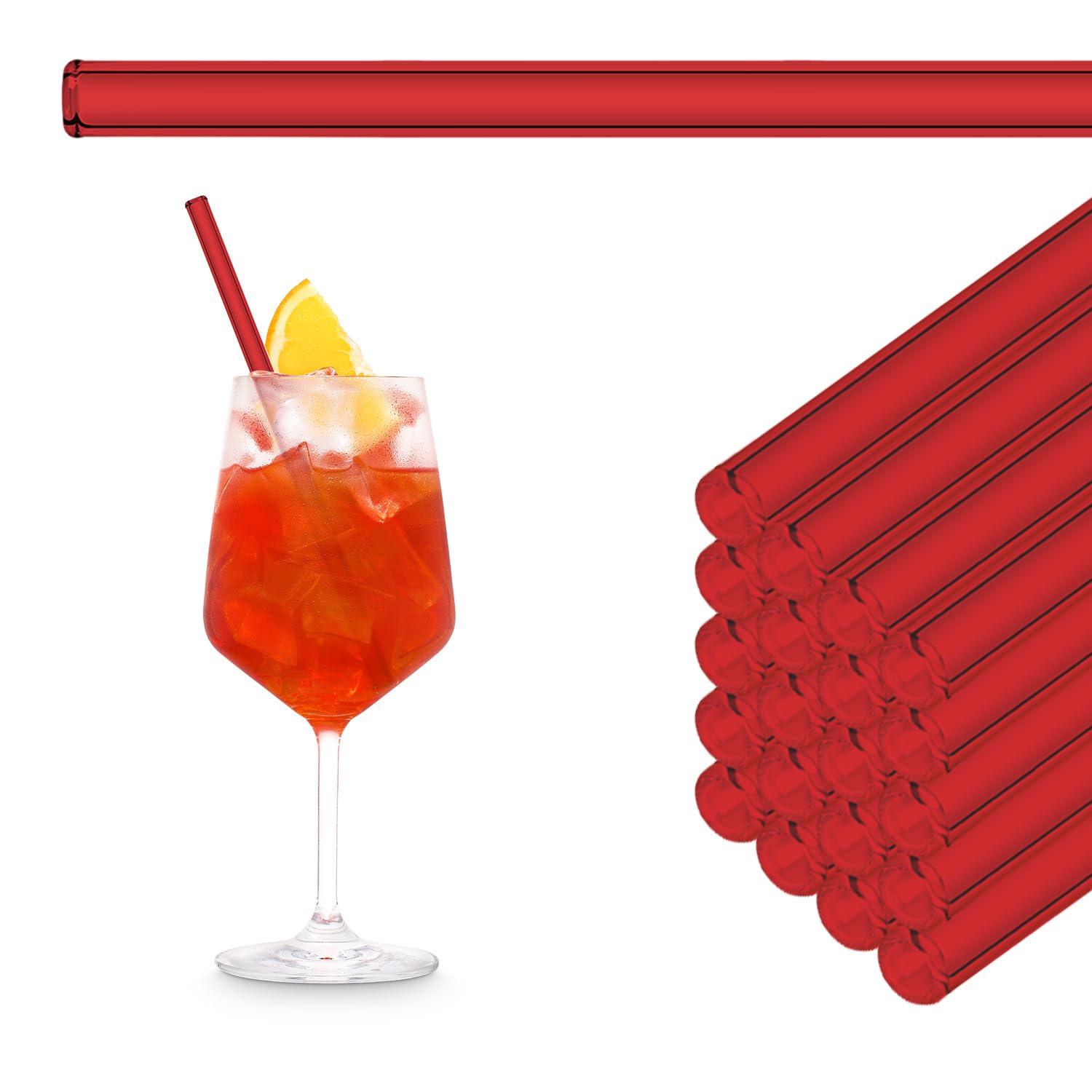 HALM Rote Glas Strohhalme Wiederverwendbar Trinkhalm - 50 Stück gerade 20 cm rot für Gastronomie, Restaurant, Bar, Cafe, Hotel - Spülmaschinenfest - Glastrinkhalme
