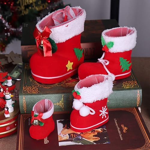 Miniatura 5 de TOYANDONA 2 botas de caramelo de Navidad con pompones, bolsa de regalo de Cnady para Navidad, adorno de árbol de Navidad, mini botas de Papá Noel