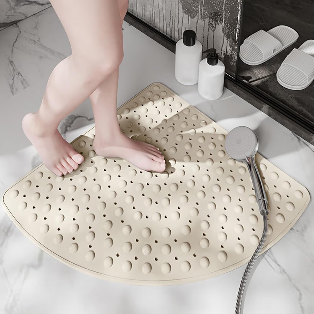 Eck-Duschmatte rutschfest 80x80cm,Antirutschmatte Dusche mit Abflusslöchern und Saugnäpfen,Duscheinlage rutschfest,Maschinenwaschbar (Beige)