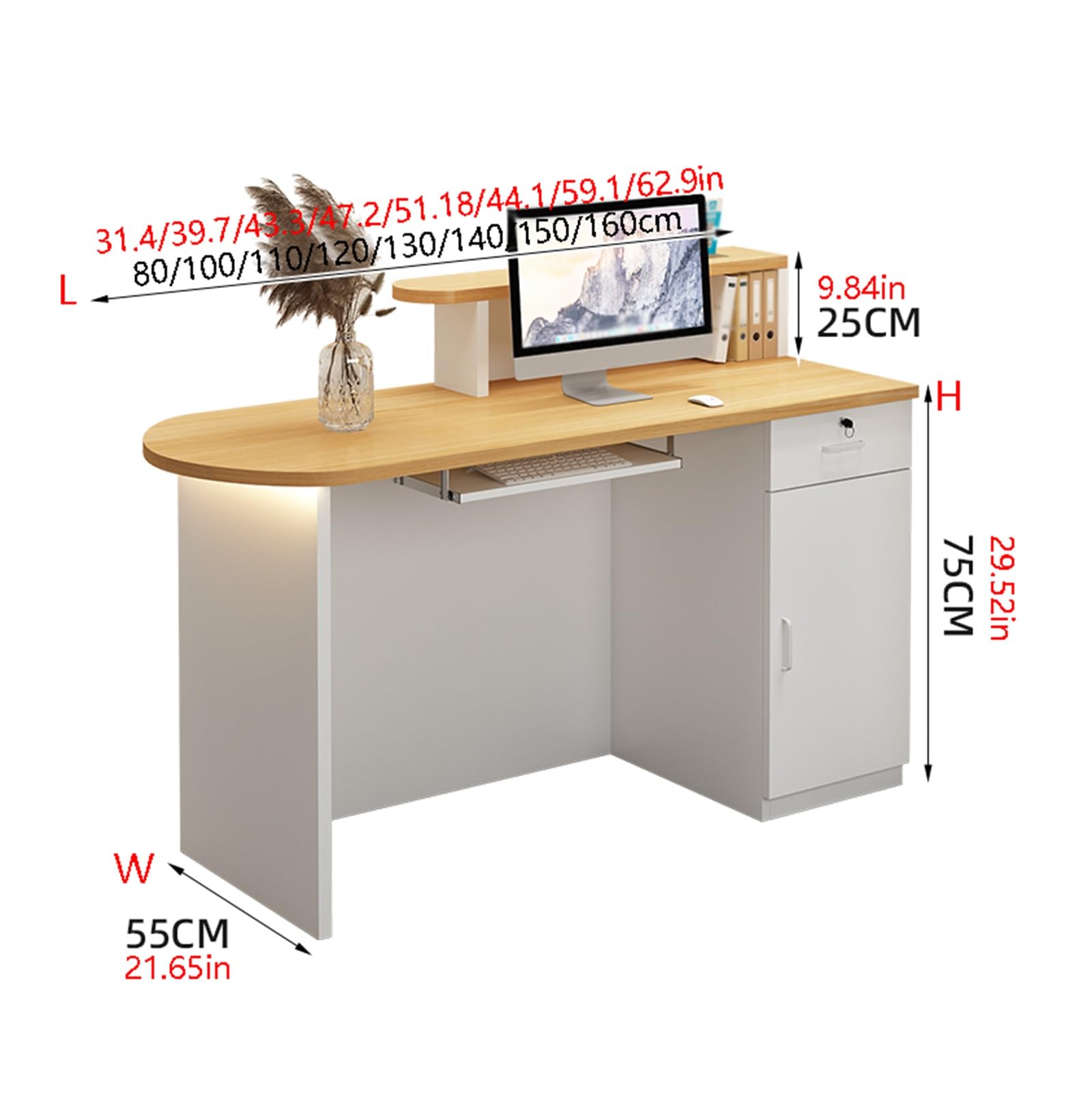 Bancone multifunzionale moderno per la vendita al dettaglio con cassetti bloccabili e banco di archiviazione per reception reception per checkout hall salone di bellezza 110 cm/43,3 pollici