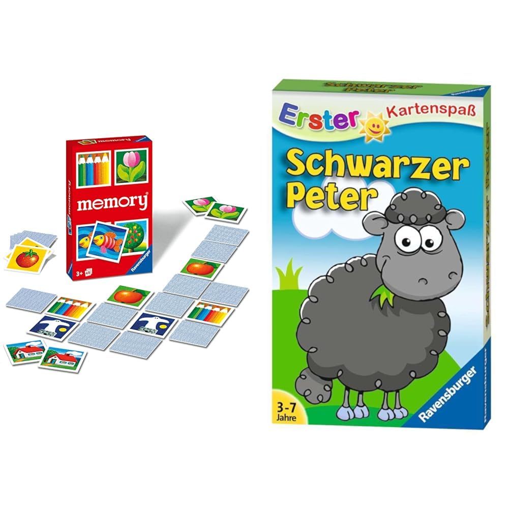 Ravensburger 22457 - Kinder Memory®, der Spieleklassiker für die ganze Familie, Merkspiel für 2-6 Spieler ab 3 Jahren & 20432 - Schwarzer Peter - Schaf, Kartenspiele ab 3 Jahren