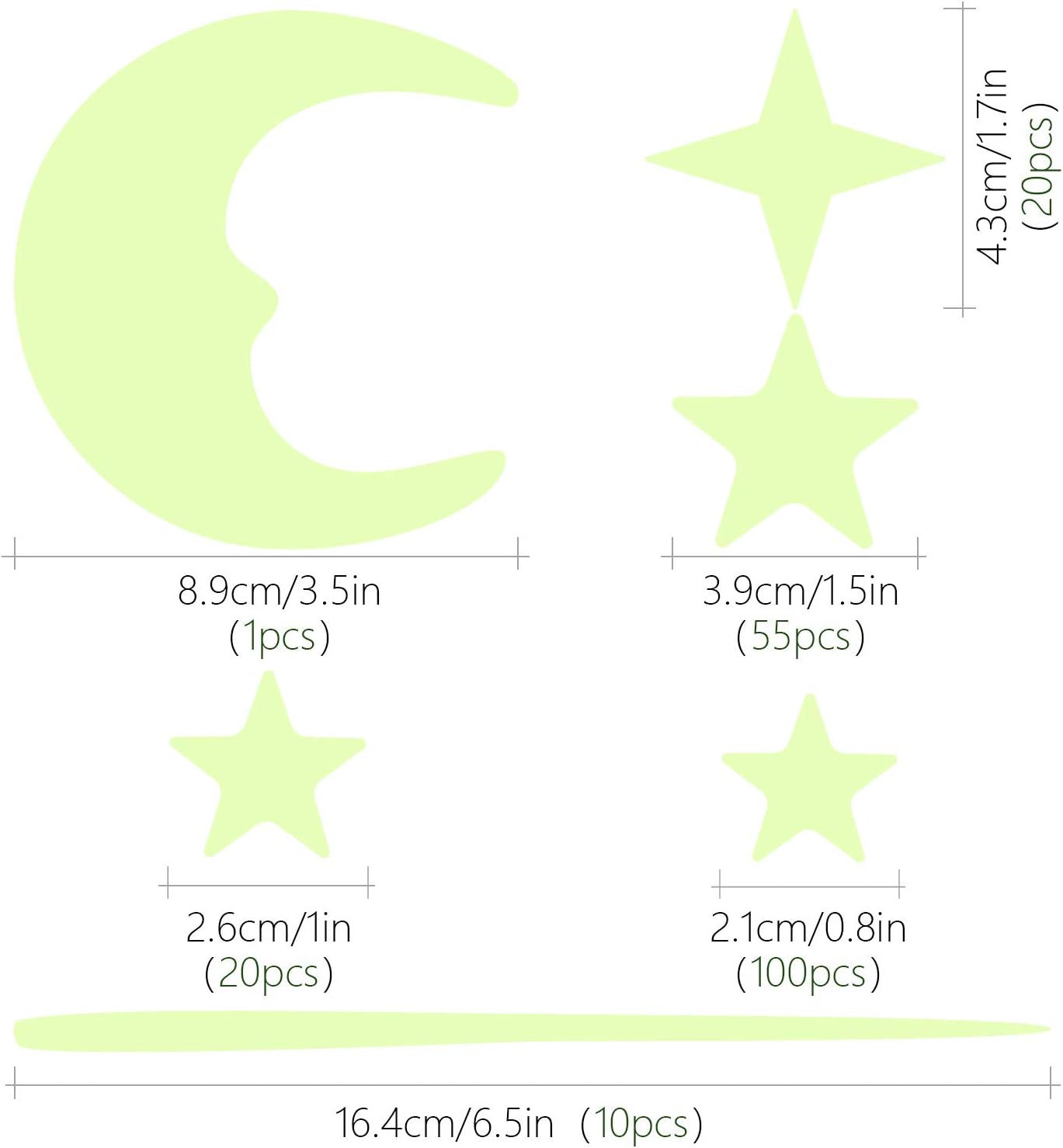 Glow in The Dark Stars and Moon Wall Stickers, Glowing Stars for Ceiling and Wall Decals, Perfect for Kids Bedroom Living Room Decor Kit or Boys Girls Birthday Party Gift