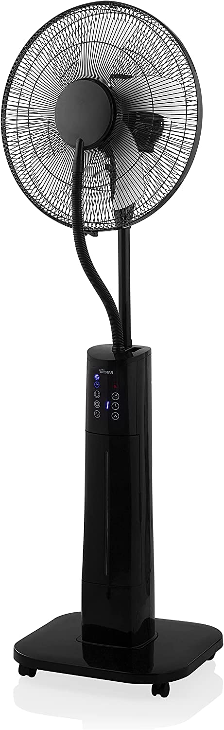 Tristar VE-5884 Ventilador nebulizador, 40 cm de diámetro, temporizador 1-9 h, oscilante 85°, 3 ajustes de velocidad, Ángulo ajustable 25°, tanque de agua de 2 L, mando a distancia, 70 W