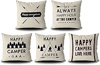 Vista 7 de Retro feliz Camper Live Here Funda de almohada decorativa de lino y algodón, funda de almohada de fuente antigua, accesorios de camper