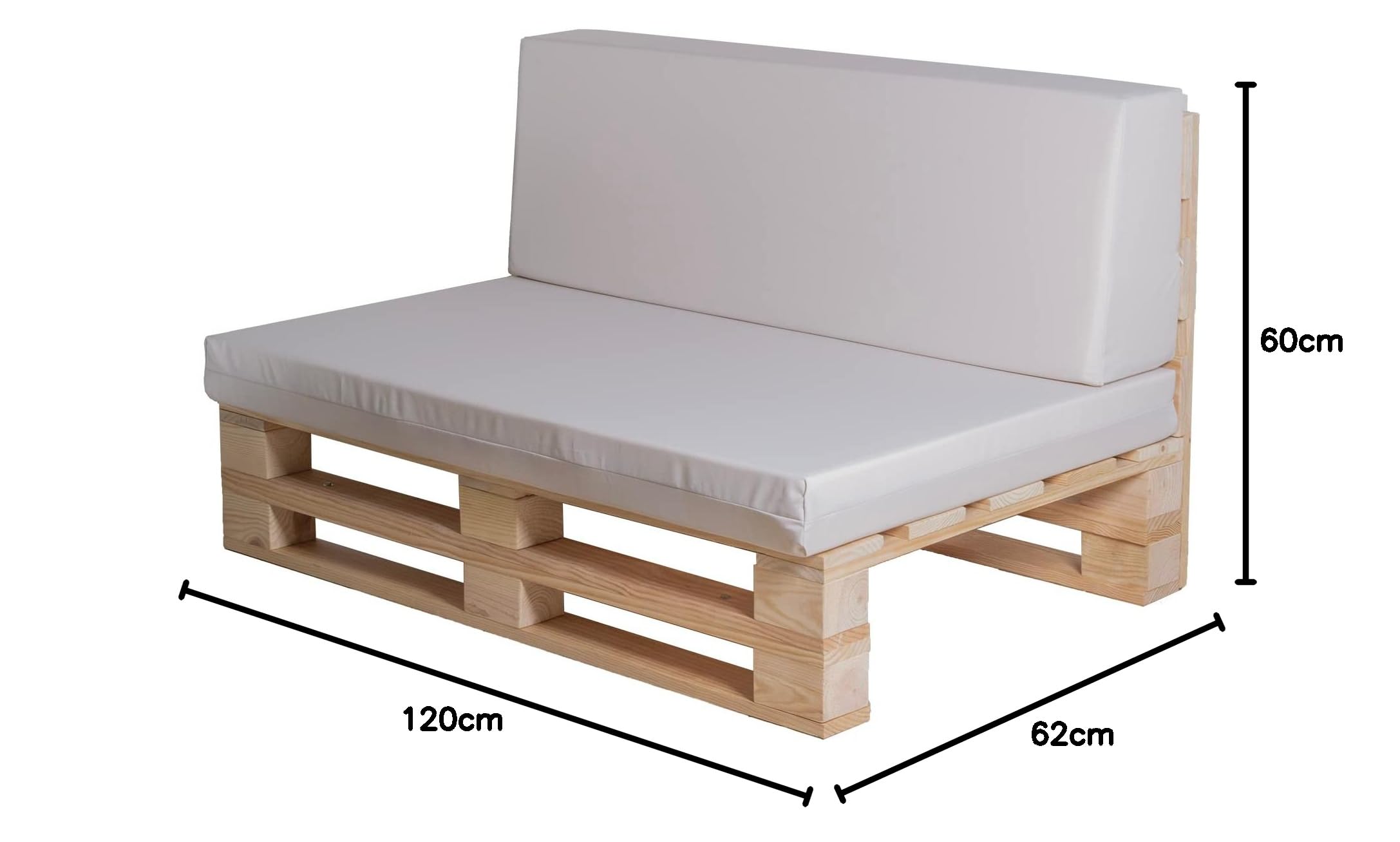 Conjunto Completo de Sofa de palets + Conjunto de Cojines (Impermeable, Beige, 120x60cm)