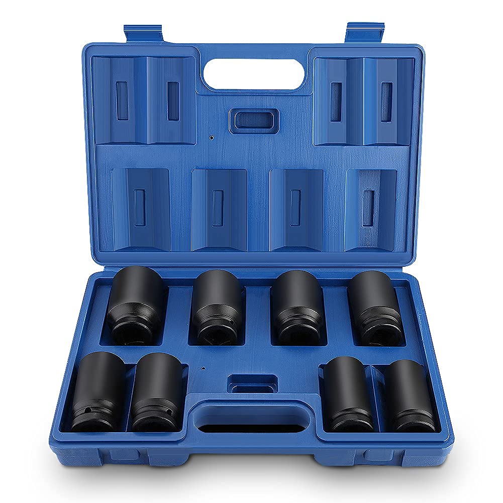 Juego de Vasos de Impacto Profundo Drive de 8 Piezas de 3/4 de Pulgada, Llaves de Vaso de Impacto 24-38 mm Juego de Insertos de Llave de Tubo de Impacto Hexagon Drive deep Impact con Caja