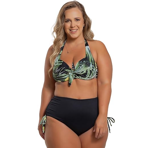 Biquíni Plus Size Estampado Com Bojo Meia Taça E Calcinha Regulável Orla Da Praia