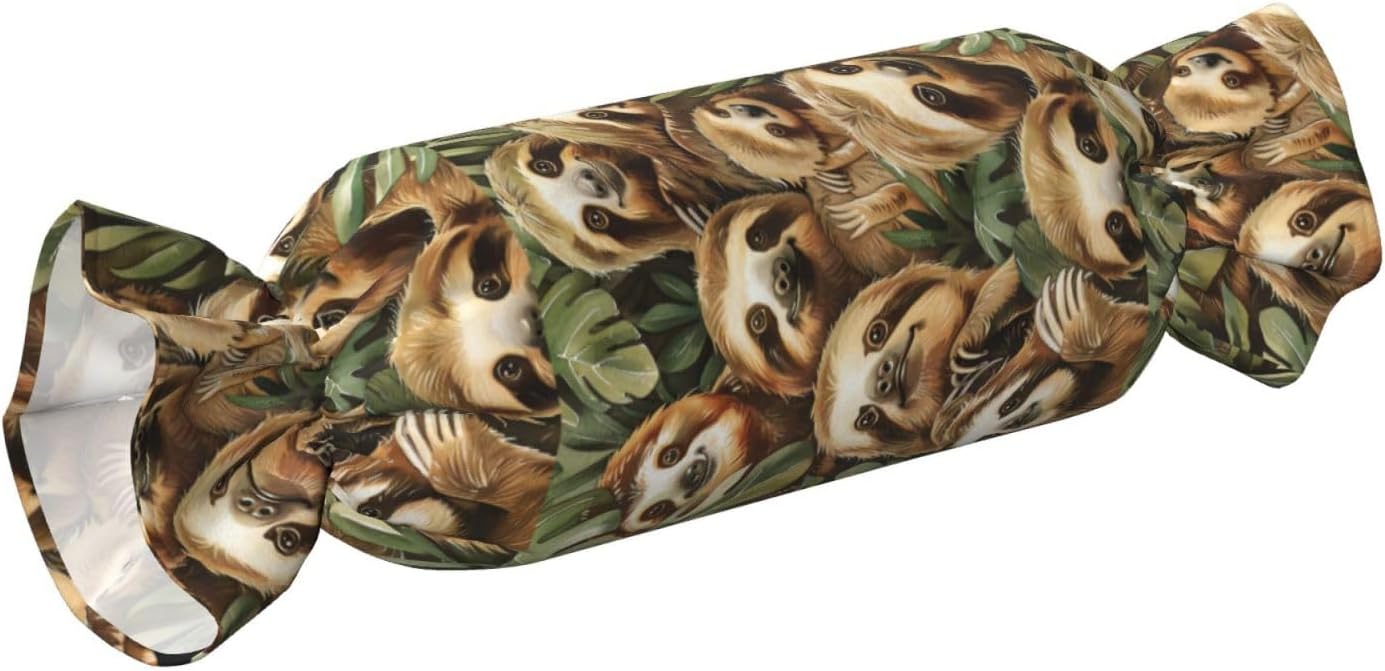 Cute Sloth Print Candy Cylindrical Eco-Friendly Pillow Soft Velvet Living Room Bedroom Travel Decor