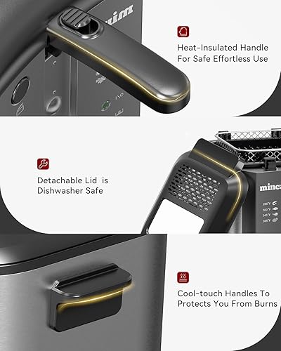 Miniatura 7 de minca Freidora con canasta, freidora eléctrica de 1500 W, 2.5 L, temperatura ajustable, tapa extraíble con filtro de olor y ventana de visión, acero