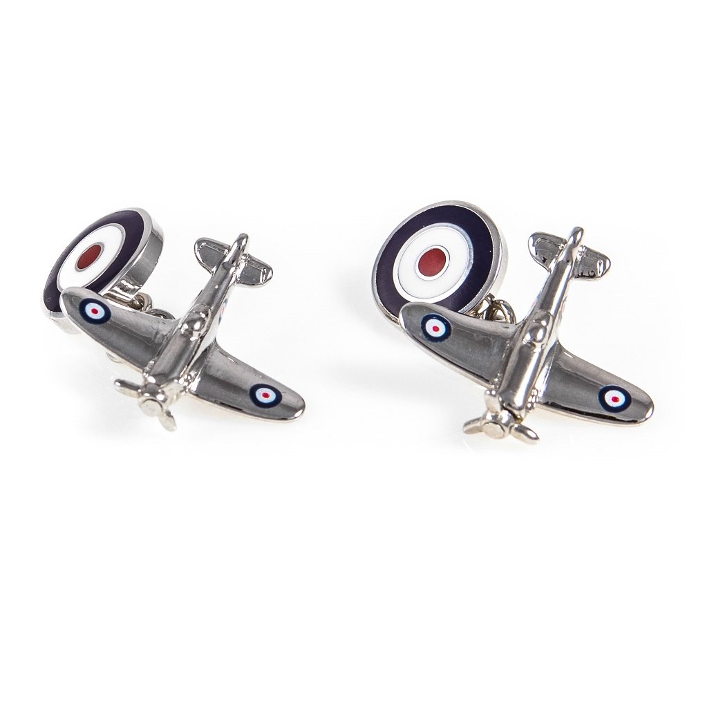 MRCUFF Airplane Plane Spitfire Jet Fighter Bomber Pilot Pair Cufflinks Presentation Gift Box & Polishing Cloth