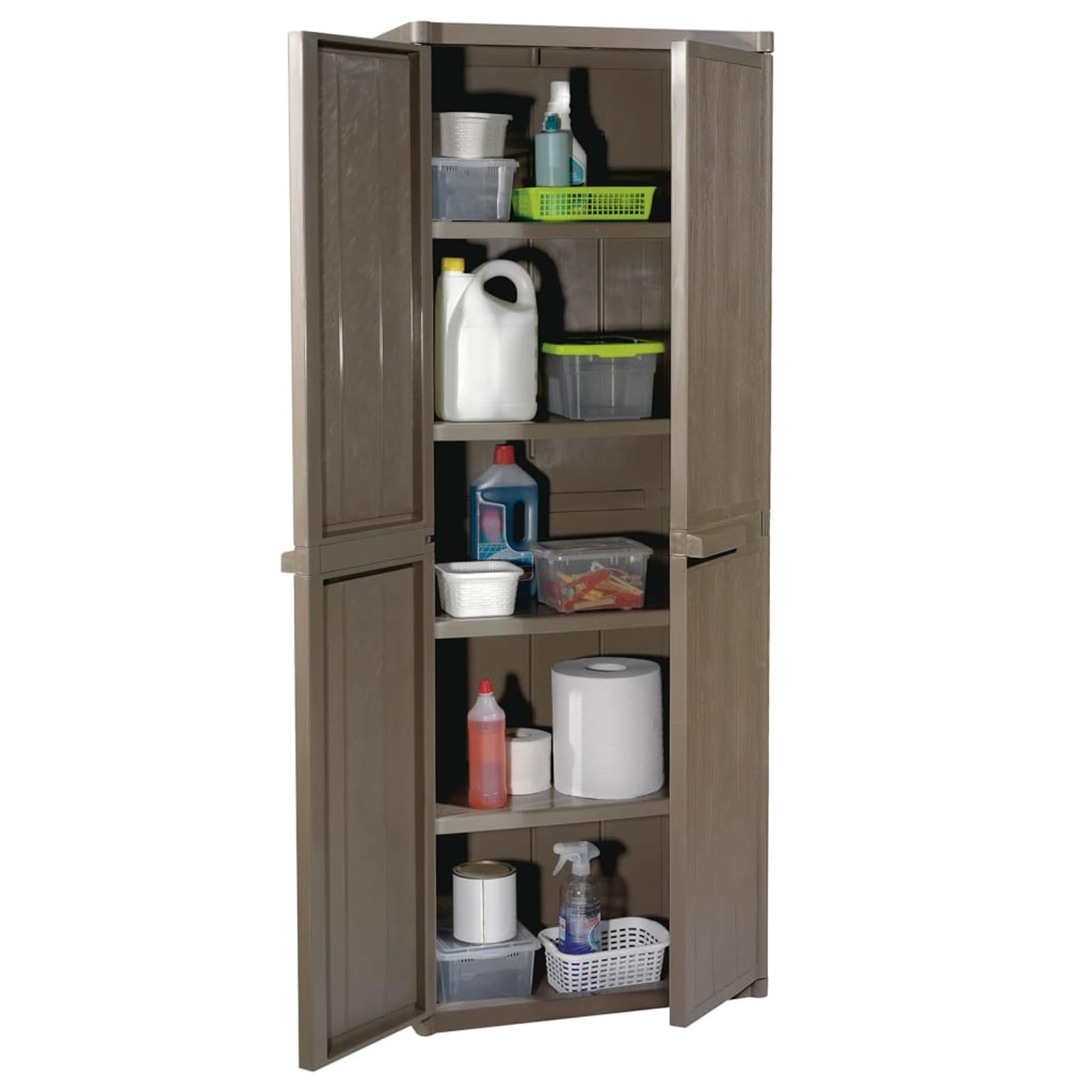Tidyard Armadio da Giardino per Attrezzi, Portascope, da Esterno Interno, Armadietto Portaoggetti, Capanno in Rattan PP Marrone 65x45x172 cm