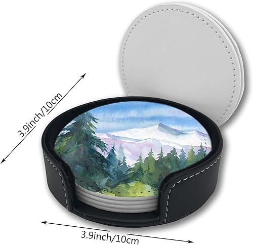 Miniatura 2 de Juego de 6 posavasos de cuero con soporte para bebidas de acuarela de bosque de montaña, adecuados para tipos de tazas Acuarela del bosque de,Abeja