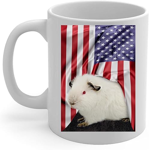 Lovesout Taza de café con diseño temático americano con conejillo de indias del Himalaya, taza de té de cerámica blanca, 11 onzas, regalos para