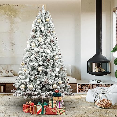 Árvore de Natal Artificial, Maylaviu Snow Flocado Holiday Christmas Pine Tree com Pinha, Árvore de N