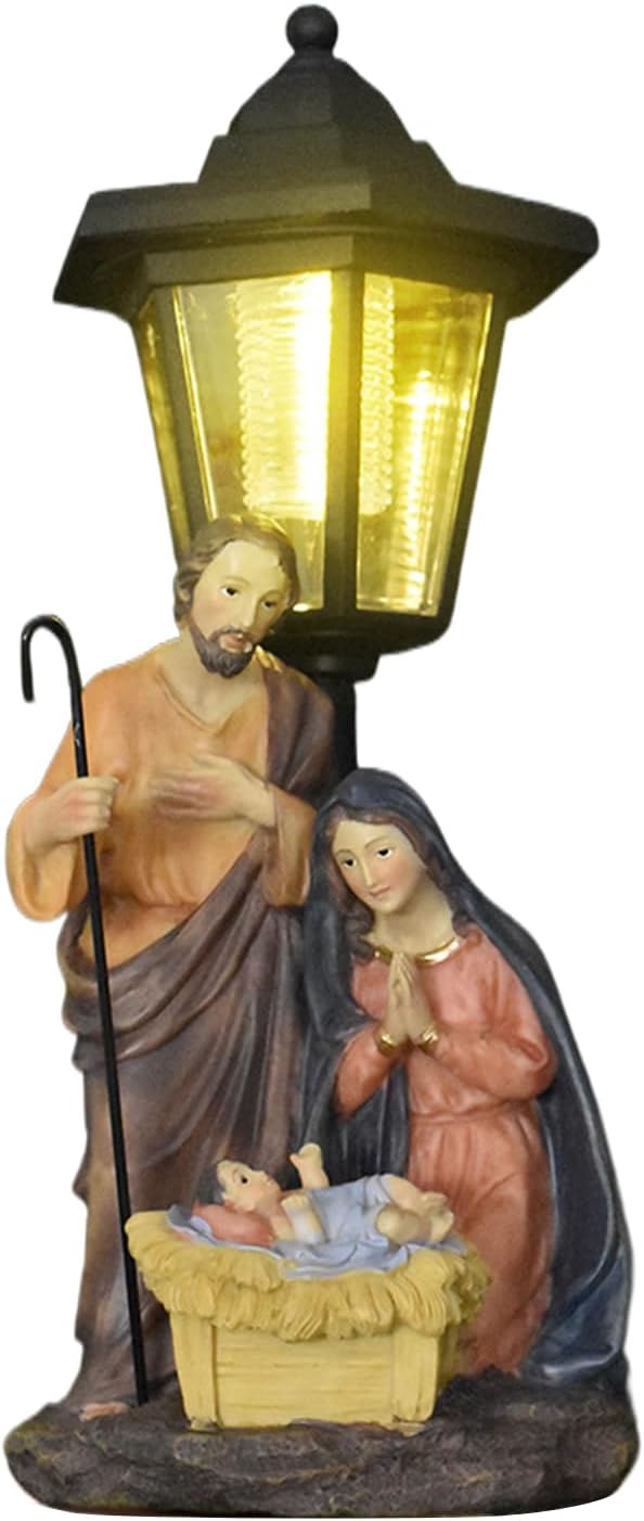 Generic Solar Powered Garden Lantern, Nativity Scene Light, Waterproof Outdoor Hanging Lamp, Warm White Led Illumination, Rust-Resistant Metal Frame for Porch Patio Yard Birthday