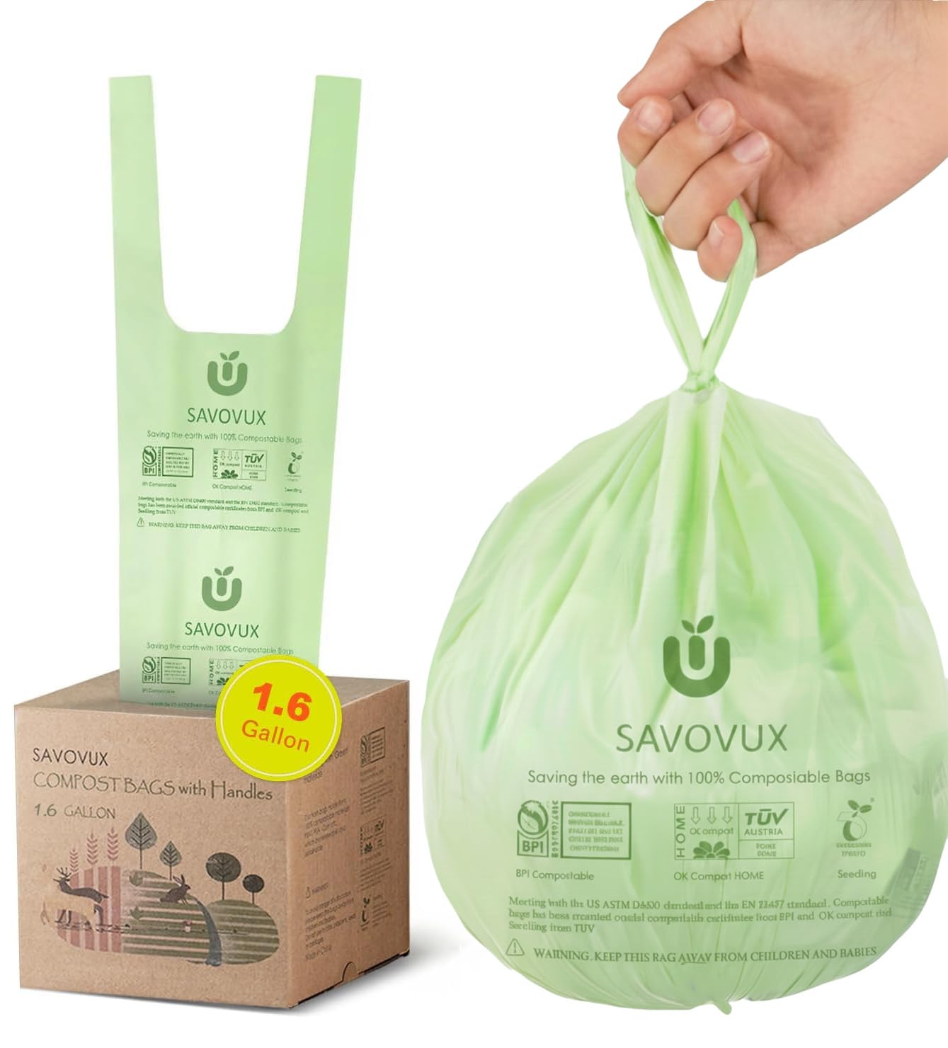 SAVOVUX 1.6 Gallon Compost Bags with Handles