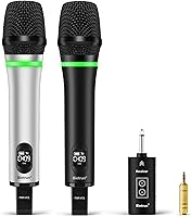 Vista 12 de Bietrun Micrófono inalámbrico XLR, micrófonos dinámicos de mano recargables de metal dual inalámbricos para mezclador, interfaz de audio, sistema