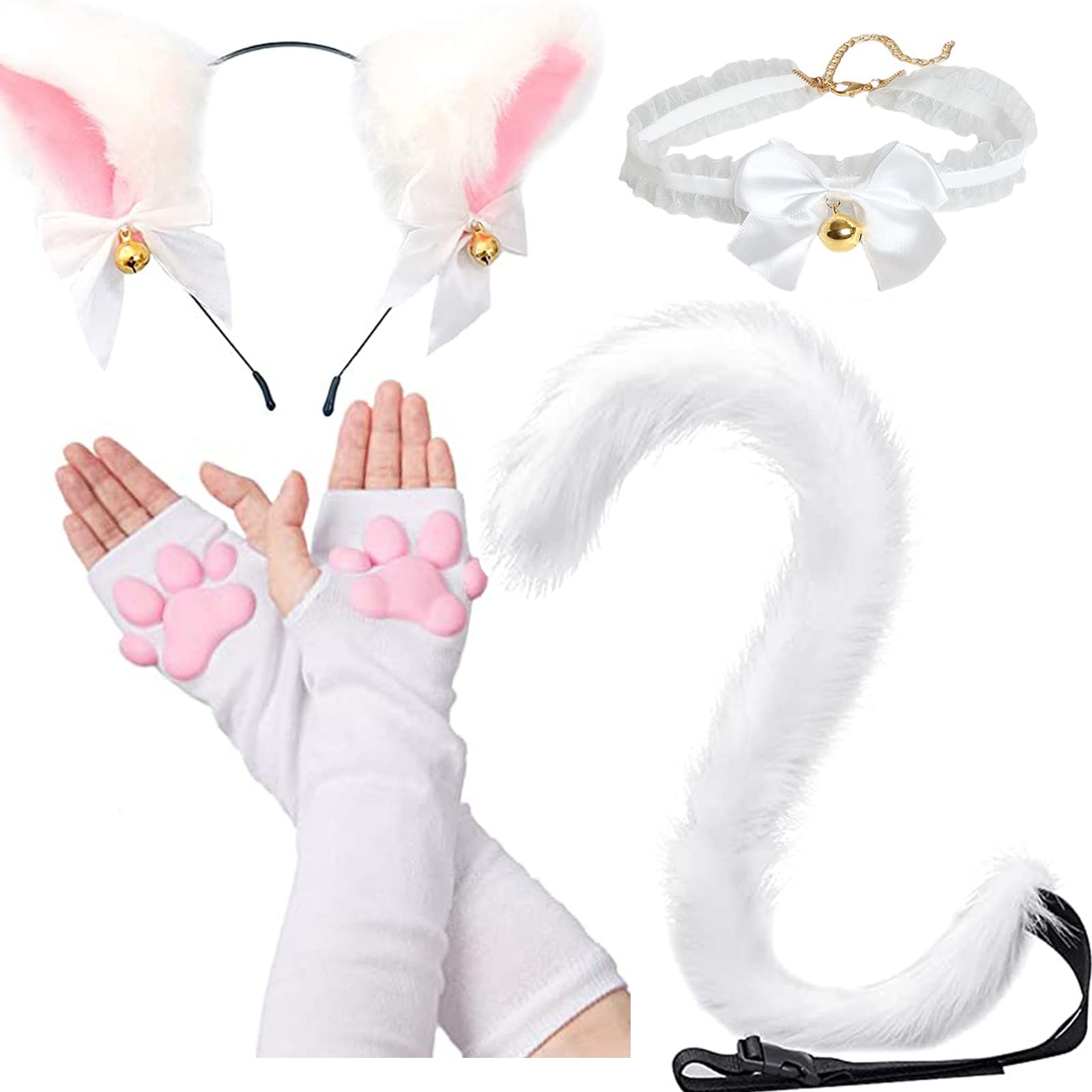 SIROLISA Cat Paw Costume - Cute Paw Toe Beans Gloves Socks with Ear Tail Choker Cosplay Set for Women Girls