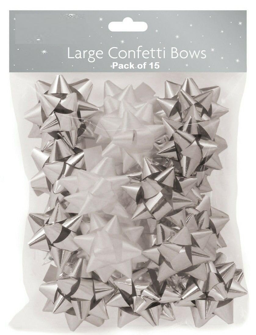Simply Products Silver & White Gift Wrapping Bows, Large Christmas Metallic Gift Bows (Silver & White)