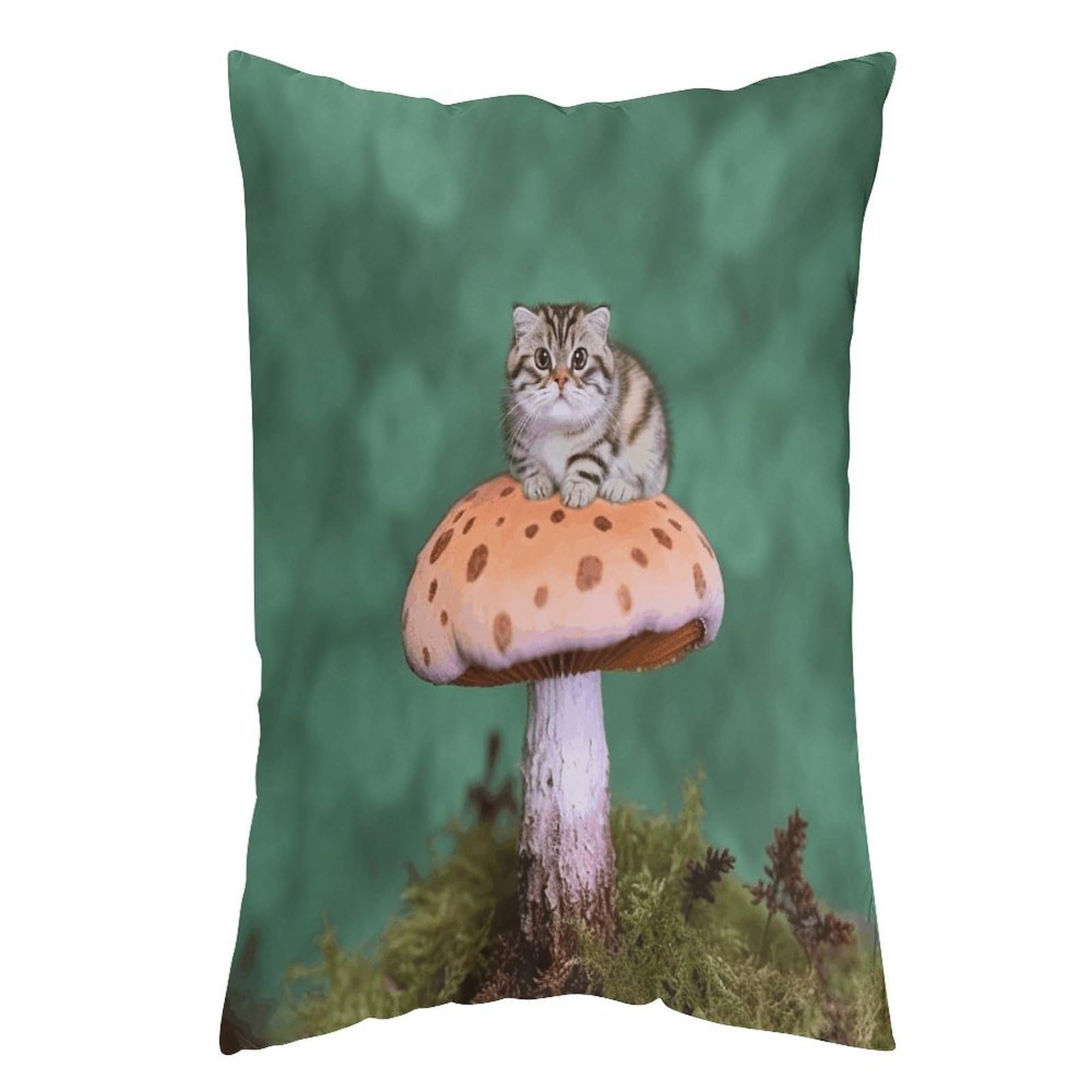FekiLoot Cat on Mushroom Throw Pillow Cover Soft Pillowcase with Hidden Zipper Lumbar Decorative Throw Pillow Covers Luxury Cozy Pillows Shams Rectangle Cushion Cases