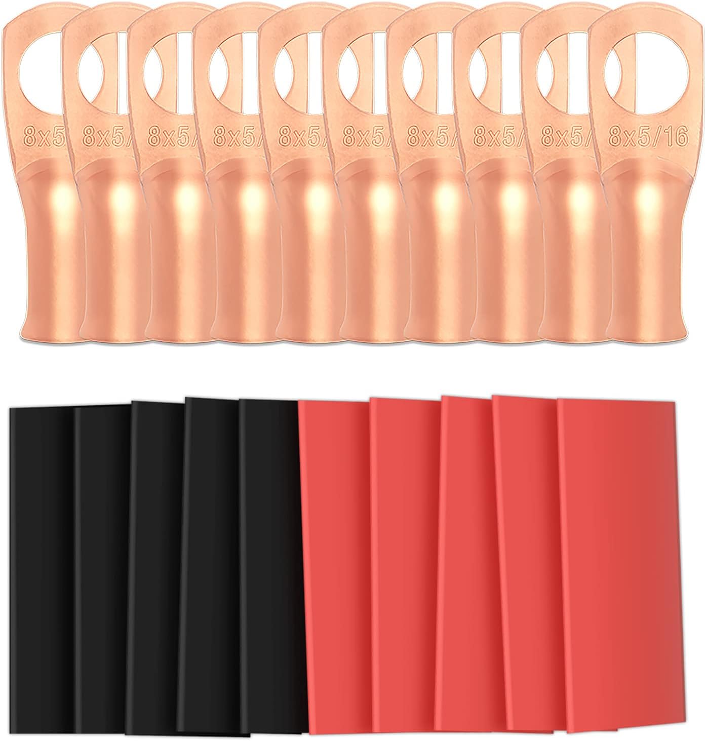 10pcs 8 Awg - 5/16" (M8) Sanuke Wire Lugs Ring Terminal Connectors Ends Heavy Duty for Battery Cable Lug Wire Electrical Eyelets with 3:1 Dual Wall Adhesive Heat Shrink