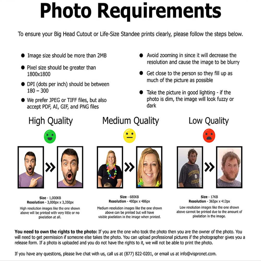 Vispronet Custom Cardboard Cutout – Choose from 1.5ft to 6ft Tall Standees, High Resolution Lifesize Cutouts for Parties, Offices, Weddings, & Events, Upload Your Photo, Corrugated Plastic Material