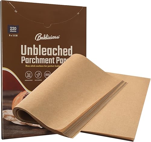 220 Pcs Unbleached Parchment Paper Baking Sheets, Baklicious Pre-cut Heavy Duty Parchment Baking Paper for Air Fryer, Oven, Bakeware, Steaming,