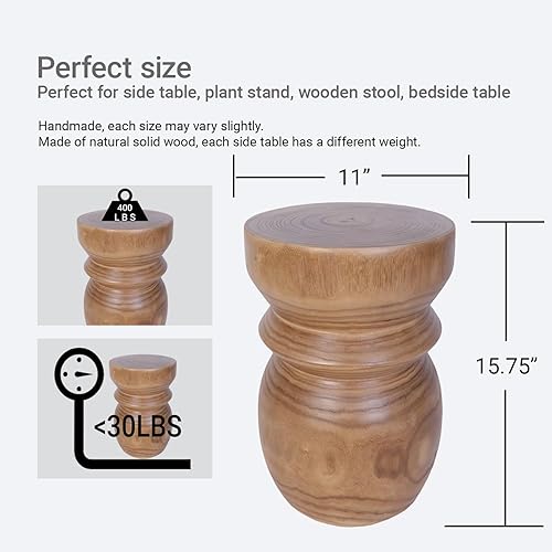 Miniatura 2 de Uziass Mesa auxiliar de tocón de árbol de 15 pulgadas, mesa auxiliar de madera natural, taburete rústico para sala de estar, patio, dormitorio,