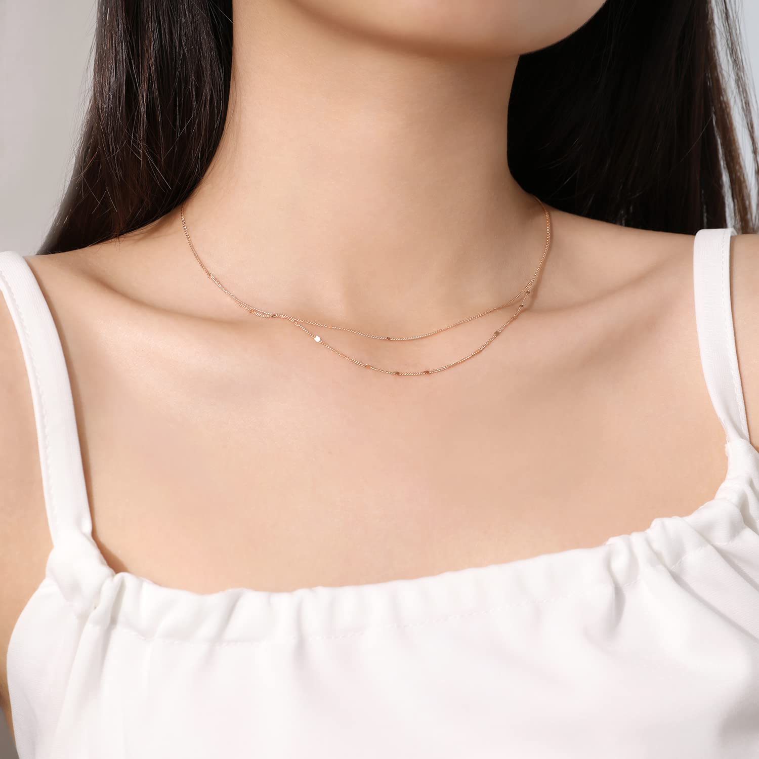 Meissa Collana a catena impilabile in argento sterling per donna Collana a strati dainty Collana girocollo in oro Regalo per la damigella d'onore, Oro rosa