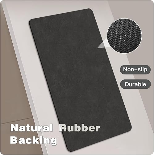 Miniatura 4 de Tapete de Baño Negro, Alfombras de Baño Antideslizantes Lavables Delgadas Absorbentes de Secado Rápido Tapete de Baño que Cabe Debajo de la Puerta