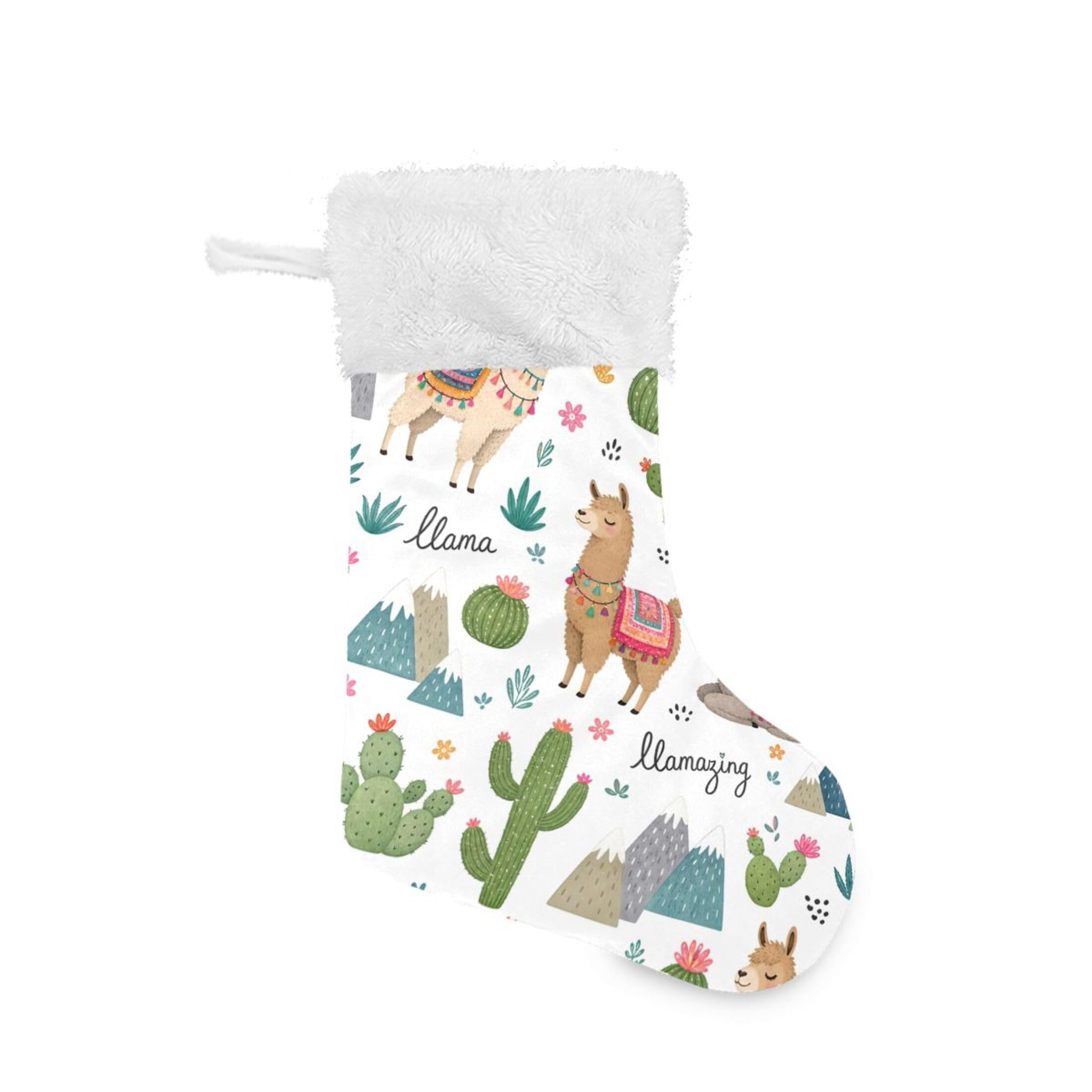 Fuauuyl Alpaca Christmas Stocking 18 In Xmas Hanging Stocking with Plush Cuff for Family Holiday Party Fireplace Decorations, 2 Pack