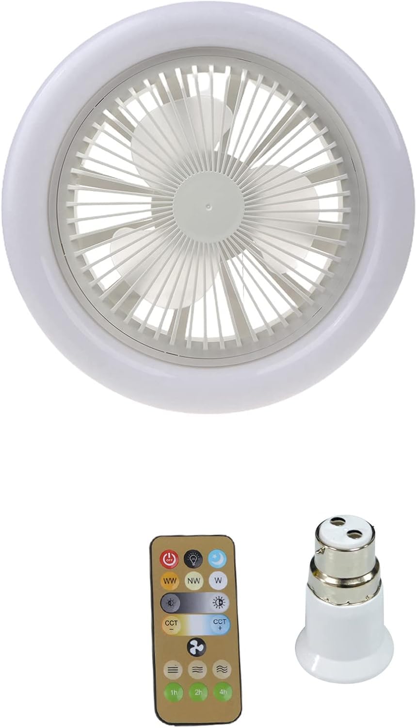 lfdhcn 30W Ceiling Fan with Light - E27 Socket and B22 to E27 Converter - LED Cooling Lamp for Home, Bedroom, Kitchen, Study, Dormitory
