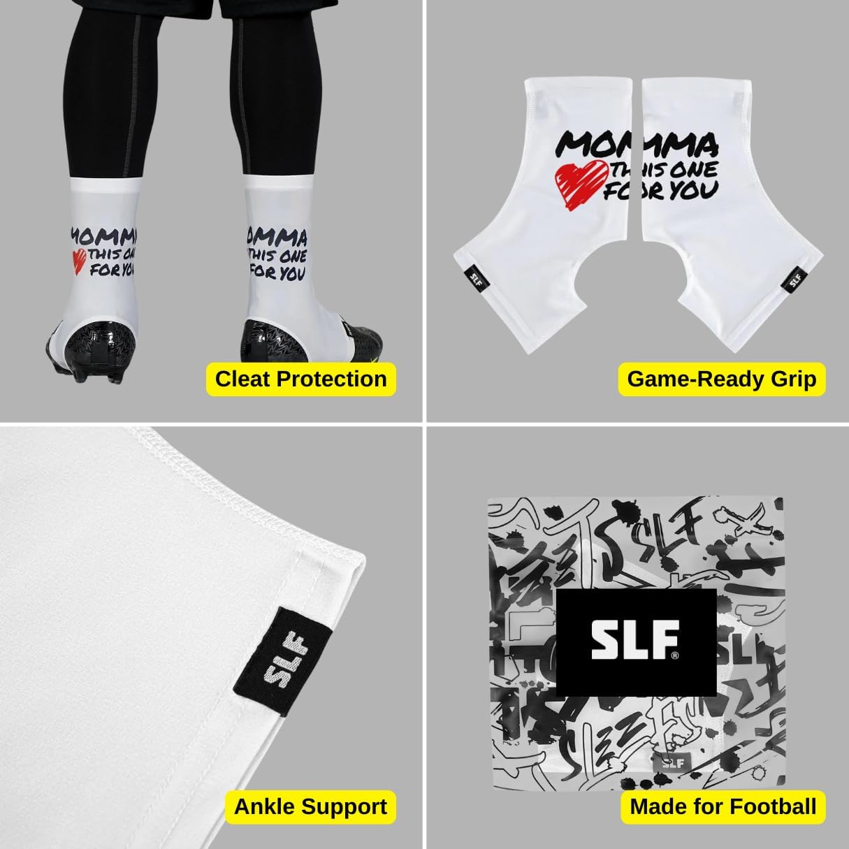 SLEEFS Spats/Football Cleat Covers [1 Pair] - Laces Covers/Wraps for Football, Baseball, Soccer, and Field Hockey - Youth and Adult Sizes for Men, Boys and Girls - Momma This One for You