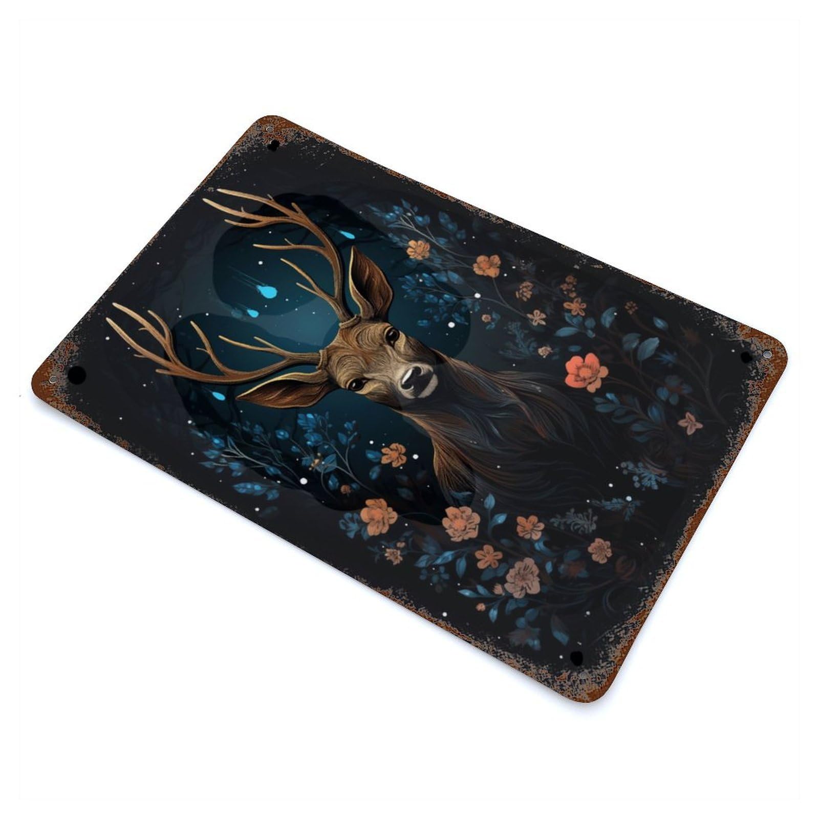 Beautiful Deer And Flowers Rusty Metal Tin Sign 11.8"x7.9", for Shed, Workshop And Garage Wall Decor, Novelty Wall Decor