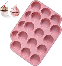 Leseed 2 Pièces Moule Muffins Silicone - Moule Silicone Muffin Sans BPA, Antiadhésif et Facile à Démouler - Réutilisable Moule Cupcake Peut 12 Cupcakes, Compatible Lave-Vaisselle (Rose)