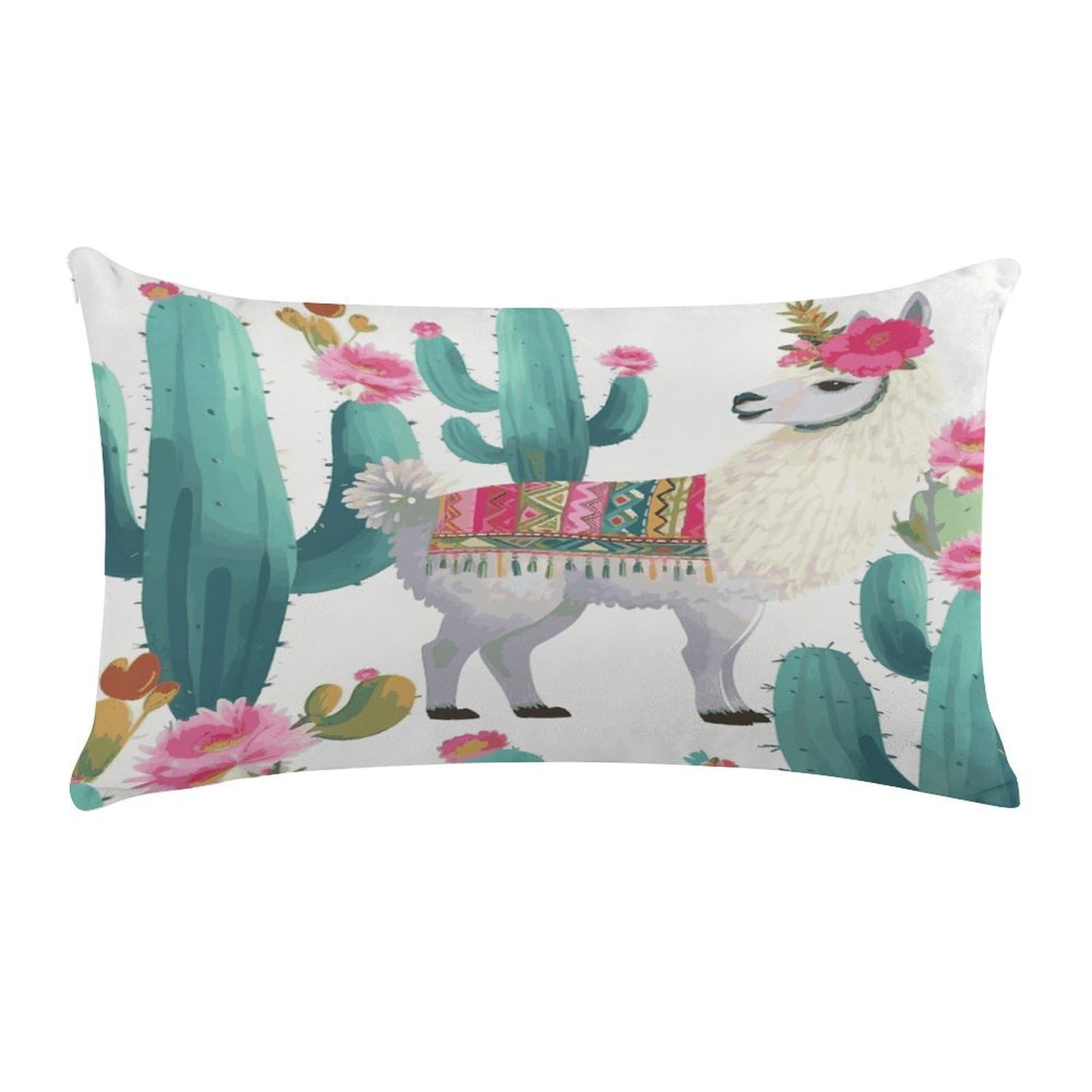 LDGSUPH Tropical Llama Alpaca Cactus Flower Throw Pillow Cover with Zipper Long Throw Pillow Case Anti-Fading Pillow Protector Super Soft Decorative Cushion Case Exquisite Plush Pillowcase12 X 20 in