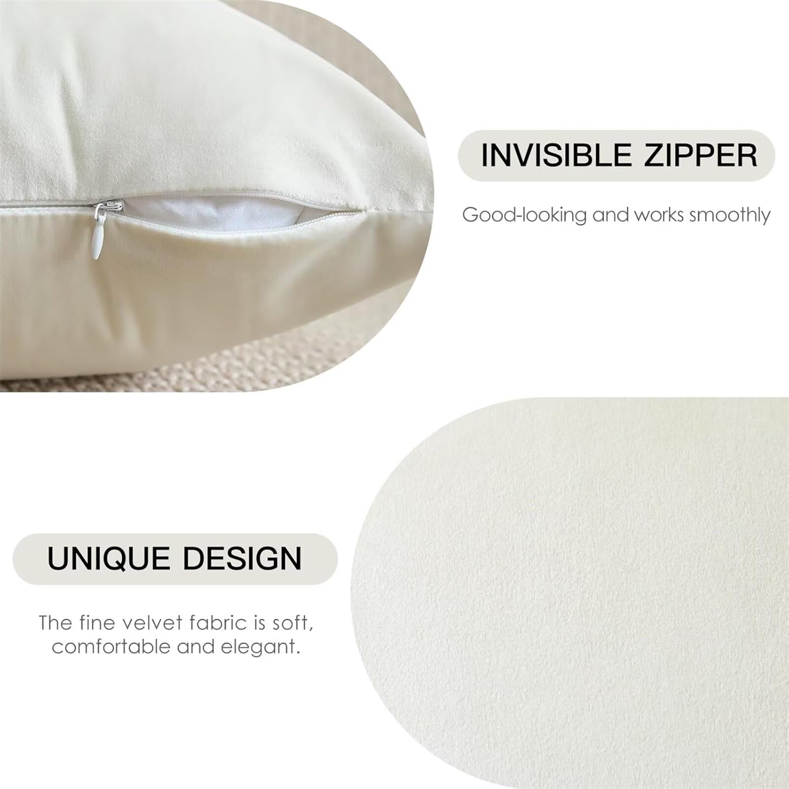 Fodere per Cuscini da Esterno 65x65cm Crema Federe Cuscini Divano Decorativi Set da 2,Morbido Velluto Copricuscini Mobili Cuscino con Cerniera Invisibile per Divano, Giardino Casa Decoro lj-490