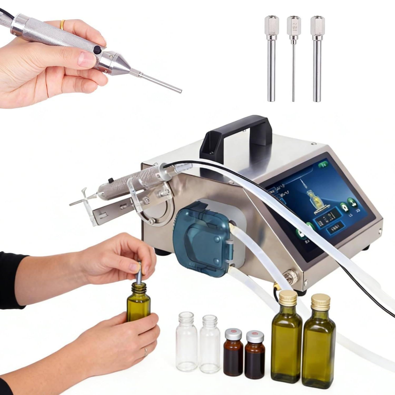 Automatyczny wypełniacz w płynie ze sterowaniem LCD i napełnianiem ilościowym 1-100 ml, dysza z 3 igłami, do olejków eterycznych, perfum, kropli do oczu, kosmetyków(Corrosiveliquid X 100ML)