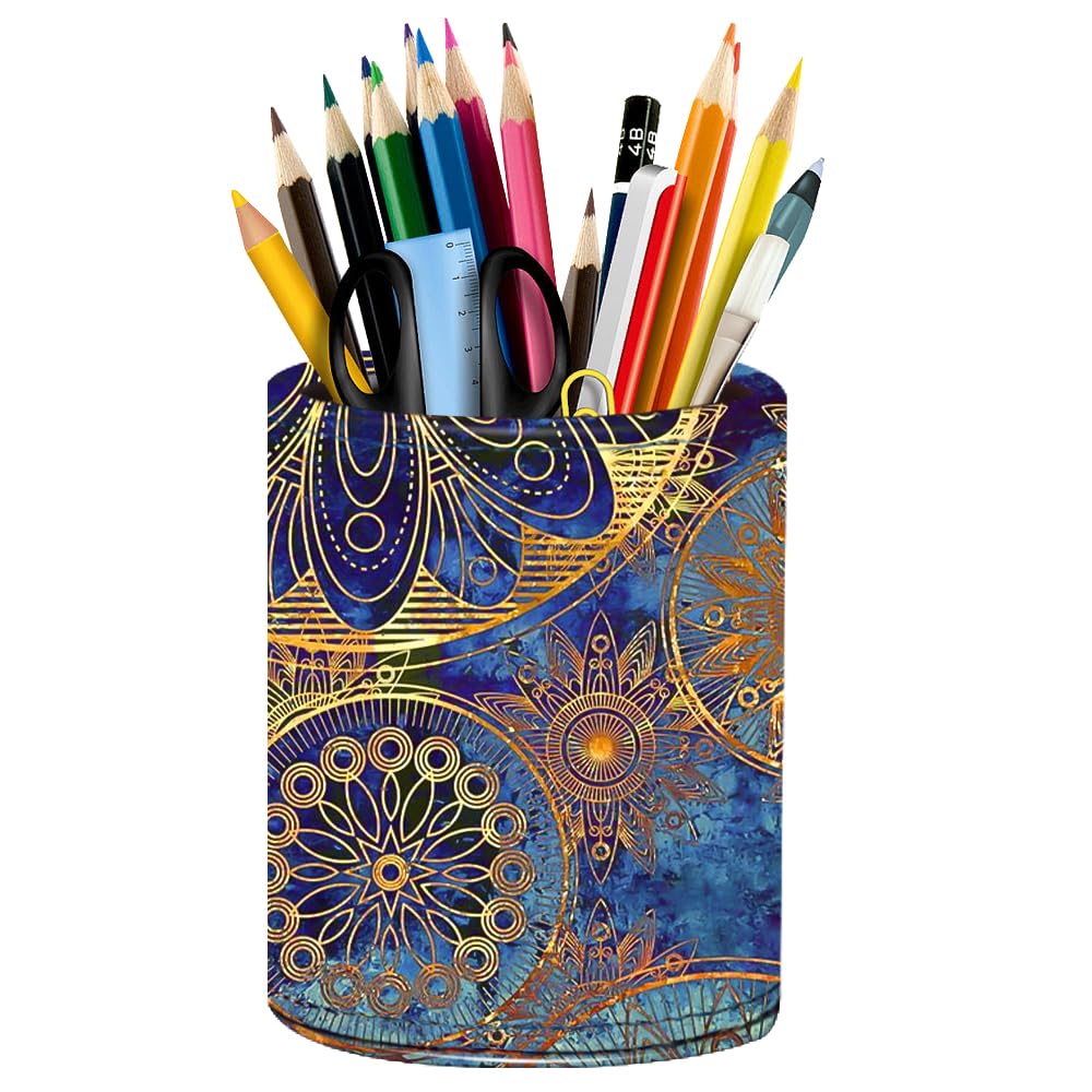BIBELUN Pen Holder for Desk Cute, Desk Organizers and Workspace Accessories Storage, Pencil Holder Cup for Makeup Brush/Art Supplies/Stationery, Decorative Aesthetic Office Organization, PU Leather