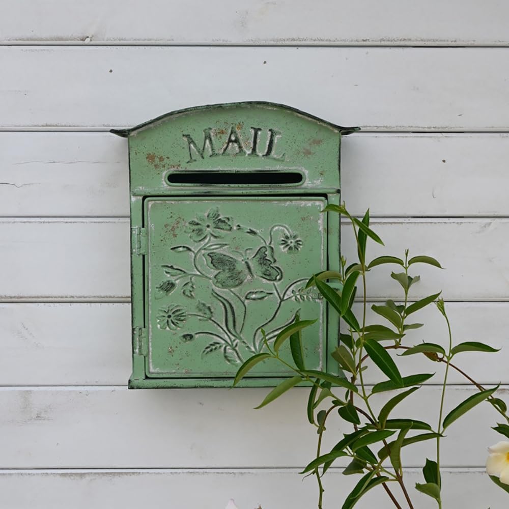 TentHome Boîte aux Lettres Murale et Verrouillable en Fer Forgé avec Rabat pour Maison de Campagne (Vert)