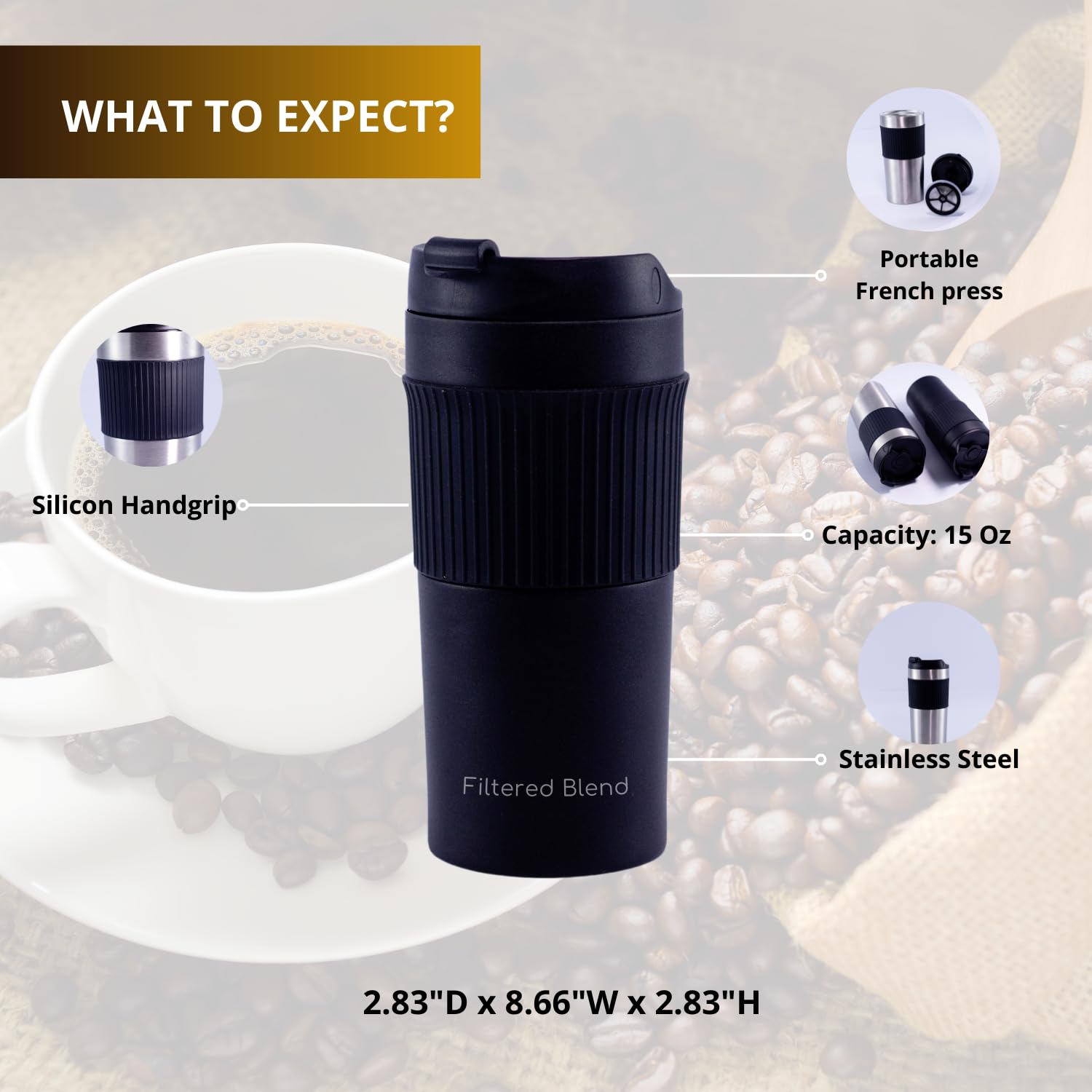 15oz French Press Travel Mug (Black) thumbnail 4