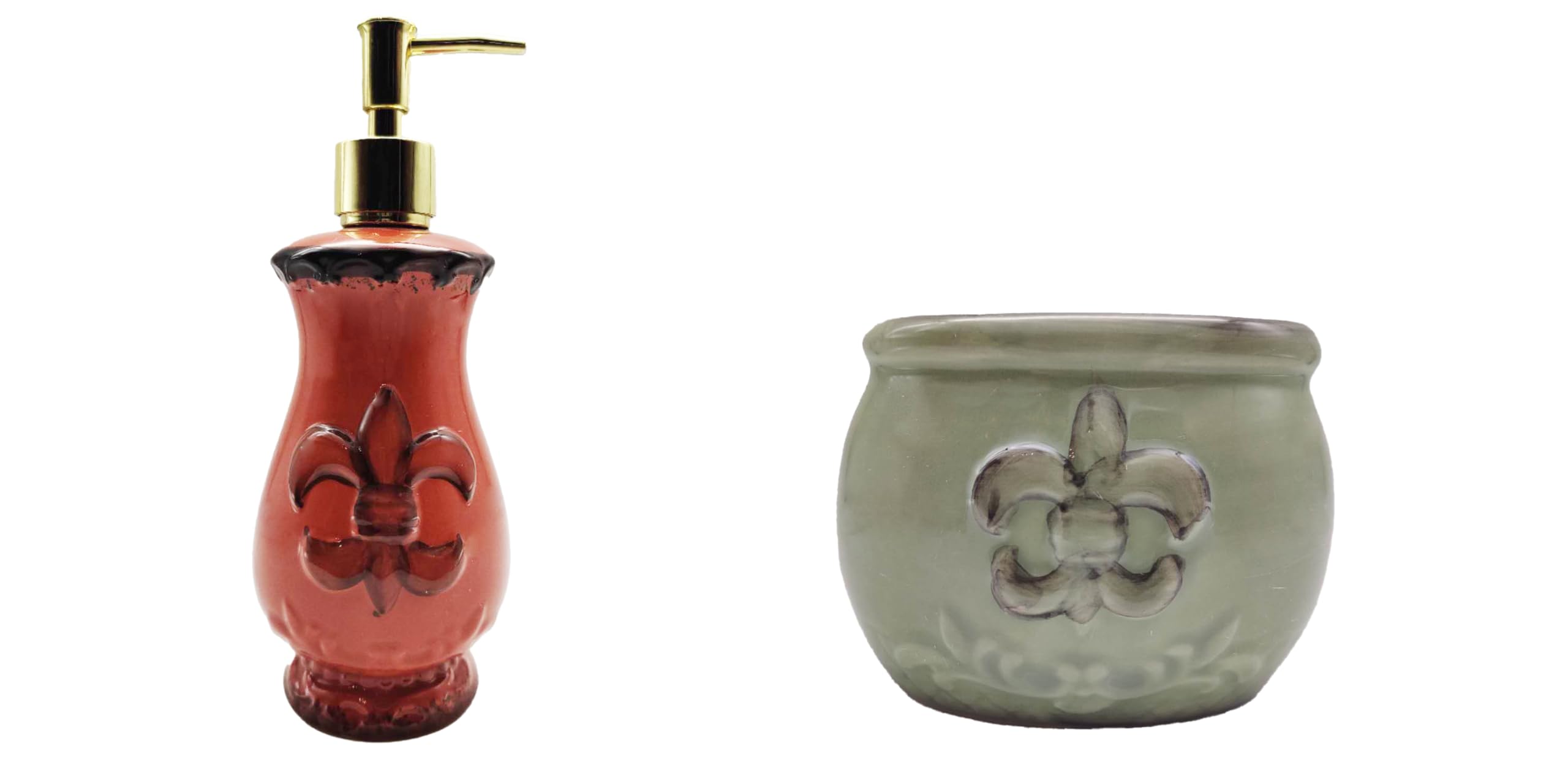Tuscany Colorful Hand Painted Fleur De Lis Canisters, Set of 4, 82001 By ACK 10x14x15 = 8 (SOAP DISPENSER AND SPONGE HOLDER)