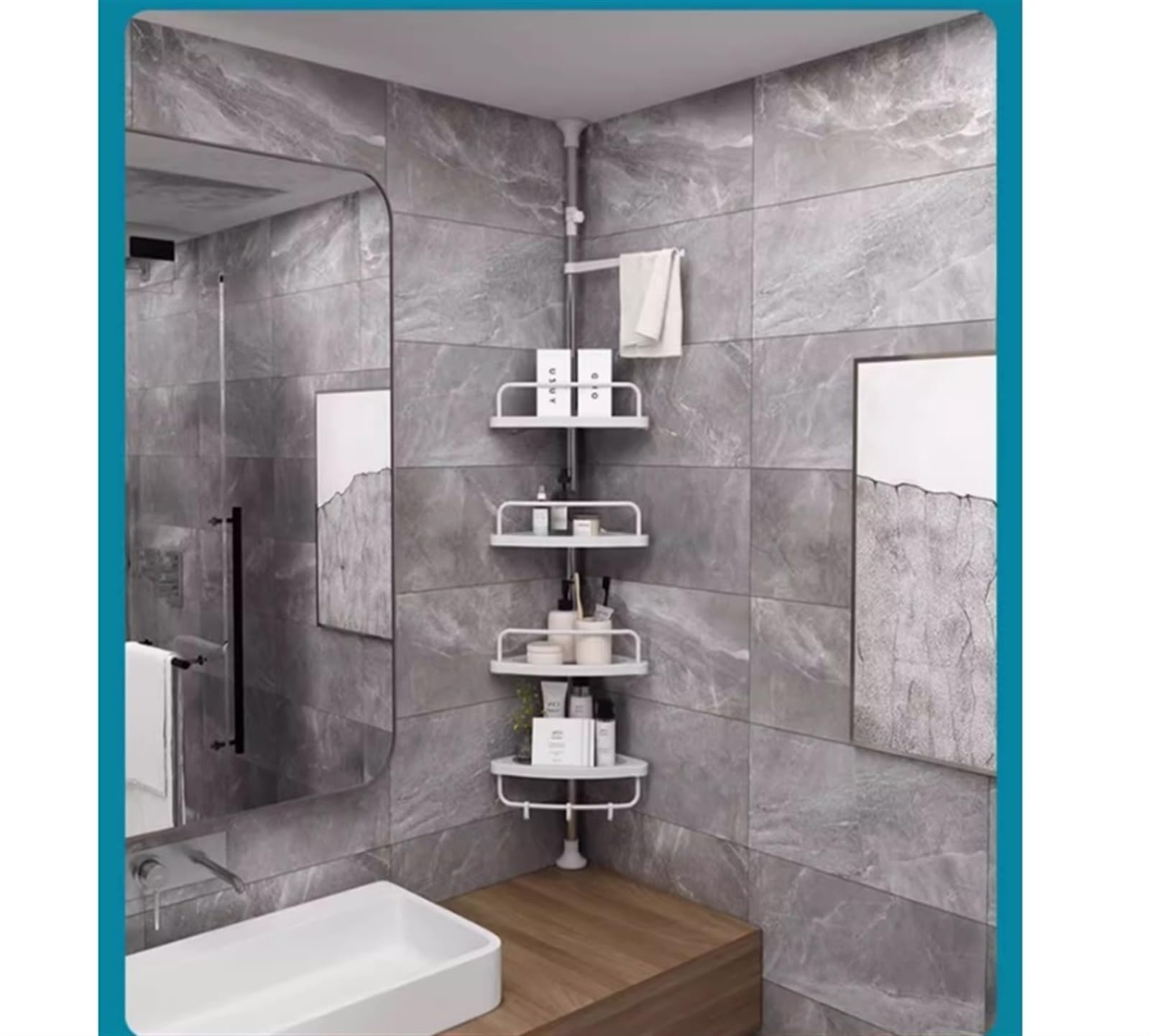 RUVOO Eckregal Eckregale Duschablage Mit Spannstange, Verstellbares Eckregal Aus Edelstahl Mit 4 Etagen, Standregal Für Badezimmer Eckständer(Height 95-300cm)
