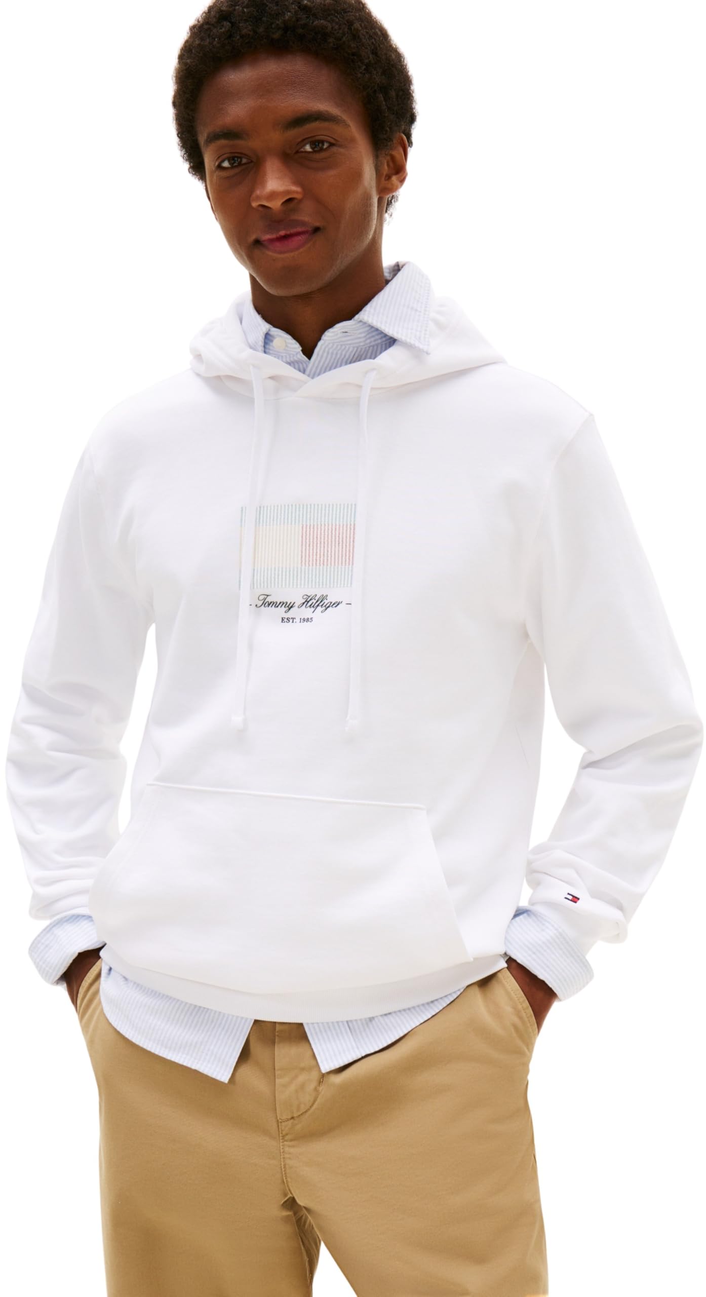 Tommy Hilfiger Men’s Ithaca Flag Cotton Hoodie, White (White), M